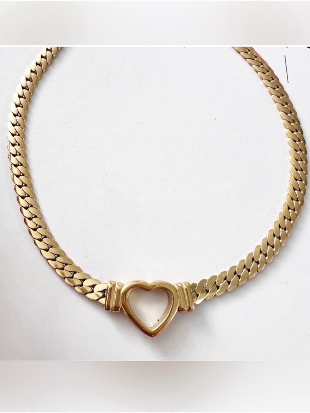 18K Gold Plated Heart Chunky Cuban Chain Necklace Stainless Steel Womens